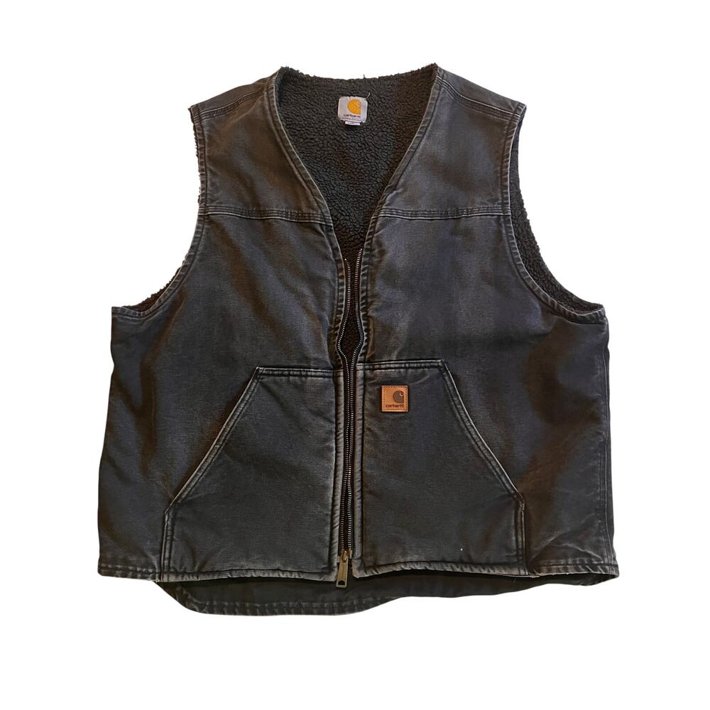 Vintage Carhartt V26 Vest Men XL sherpa lined duck canvas chore workwear black